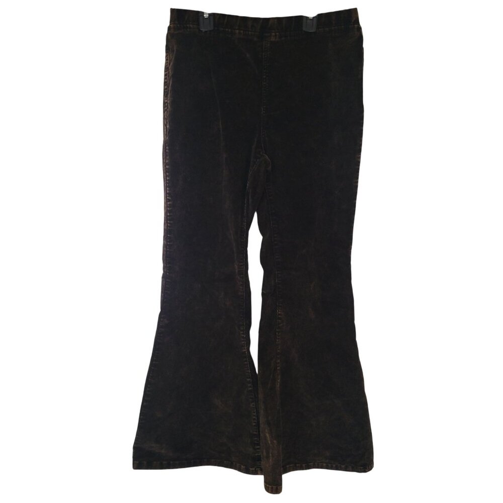 EASEL Vintage-Style Brown Acid Wash velvet Corduroy Flare Pants Womens L hippie‎